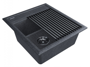 Мойка гранитная Paulmark STEPIA 45, мойка, гранит, графит + STEP, ролл-мат, брашированная нержавеющая сталь pm114651-dg+r375-bs