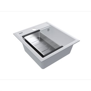 Мойка гранитная Paulmark STEPIA 45, мойка, гранит, белый + ADVANCE, коландер, нержавеющая сталь брашированная pm114651-wh+a375-bs