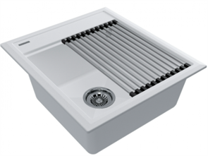 Мойка гранитная Paulmark STEPIA 45, мойка, гранит, белый + STEP, ролл-мат, брашированная нержавеющая сталь pm114651-wh+r375-bs