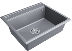 Мойка гранитная Paulmark STEPIA 60, мойка, гранит, серый металлик + STEP, ролл-мат, брашированная нержавеющая сталь pm115951-grm+r375-bs