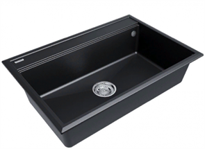 Мойка гранитная Paulmark STEPIA 80, мойка, гранит, черный металлик + STEP, ролл-мат, брашированная нержавеющая сталь pm117551-blm+r375-bs