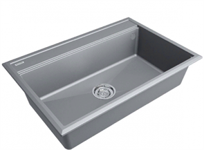 Мойка гранитная Paulmark STEPIA 80, мойка, гранит, серый металлик + STEP, ролл-мат, брашированная нержавеющая сталь pm117551-grm+r375-bs