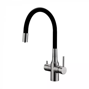 Paulmark SALIX, смеситель, брашированная сталь, черный шланг sa213419-bs