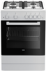 Газовая плита Beko FSGT62110GWO,  газовая духовка,  стеклянная крышка,  сталь, белый и черный [7738482121] 7738482121 - фото 246368